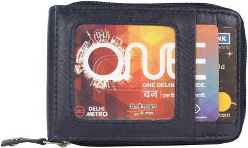 Men Blue Genuine Leather RFID Card Holder - Mini  (10 Card Slots)
