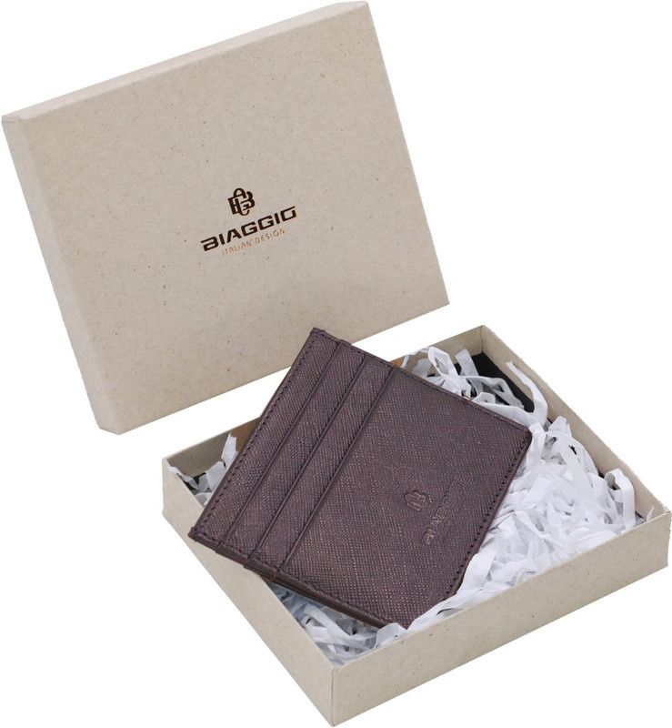 Men & Women Brown Genuine Leather Card Holder - Mini  (6 Card Slots)