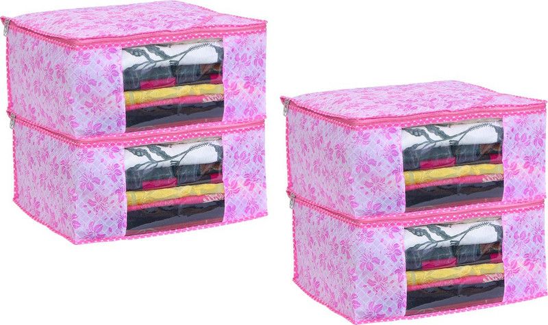 PrettyKrafts Foldable Saree Covers Saree Cover Bags Set with Transparent Window shopsy_B1724_Flwr_Pink4  (Pink)