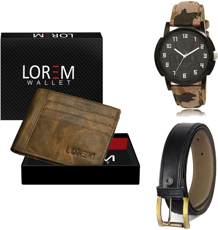 LOREM Belt, Wallet & Watch Combo  (Brown, Black, Multicolor)