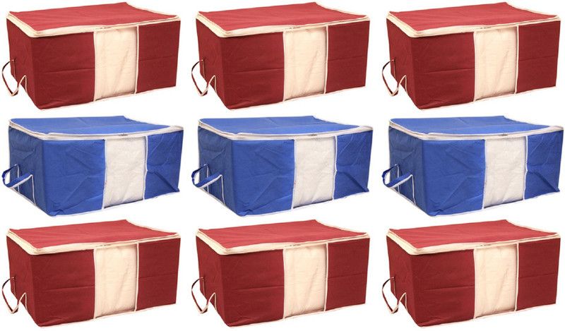 KUBER INDUSTRIES Underbed Storage Bag Non Woven Underbed Storage Bag, Extra Large Set of 9 Pcs, Maroon Royal Blue CTSN081  (Maroon,Royal Blue)