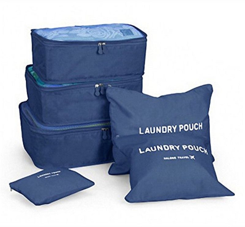 Kanha 6-Piece Packing Cubes Set with Laundry Bag Multifunctional Water Resistant Mesh Clothing Storage Packages, Compression Travel Luggages Packing Organizer Pouch  (Blue)