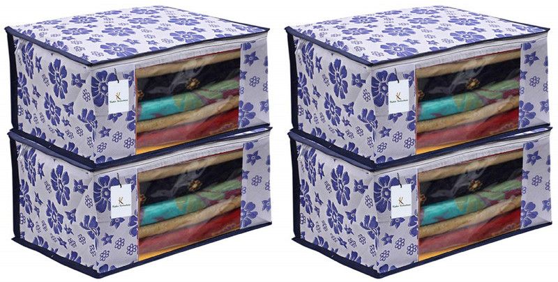 KUBER INDUSTRIES Floral 4 Piece Non Woven Saree Cover Set, Royal Blue ,CTKNEW180 CTKNEW0180  (Royal Blue)
