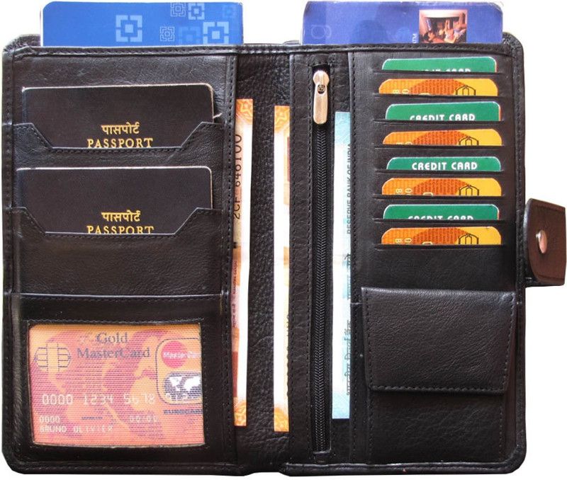 Women Casual Black Genuine Leather Wrist Wallet - Regular Size  (9 Card Slots)