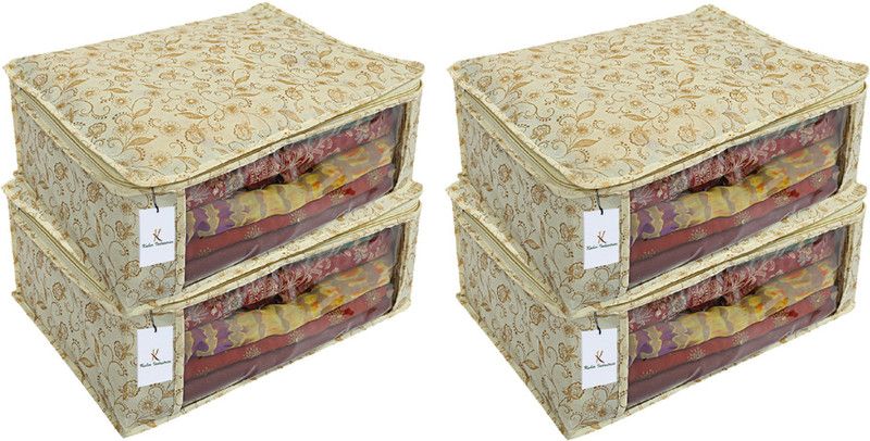KUBER INDUSTRIES Metalic Print 4 Piece Non Woven Saree Cover Set, Brown, 7 Inches Height CTKTC02573  (Brown)