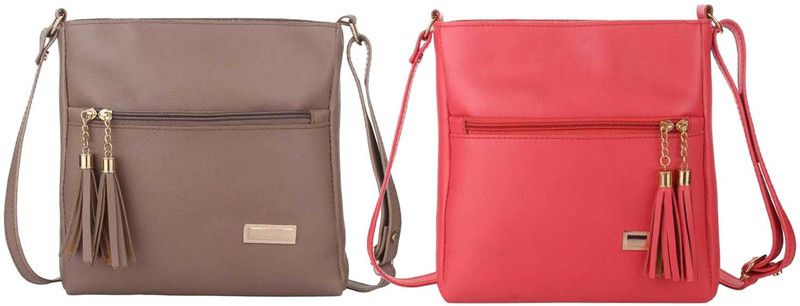 Beige, Pink Girls Sling Bag - Medium  (Pack of 2)