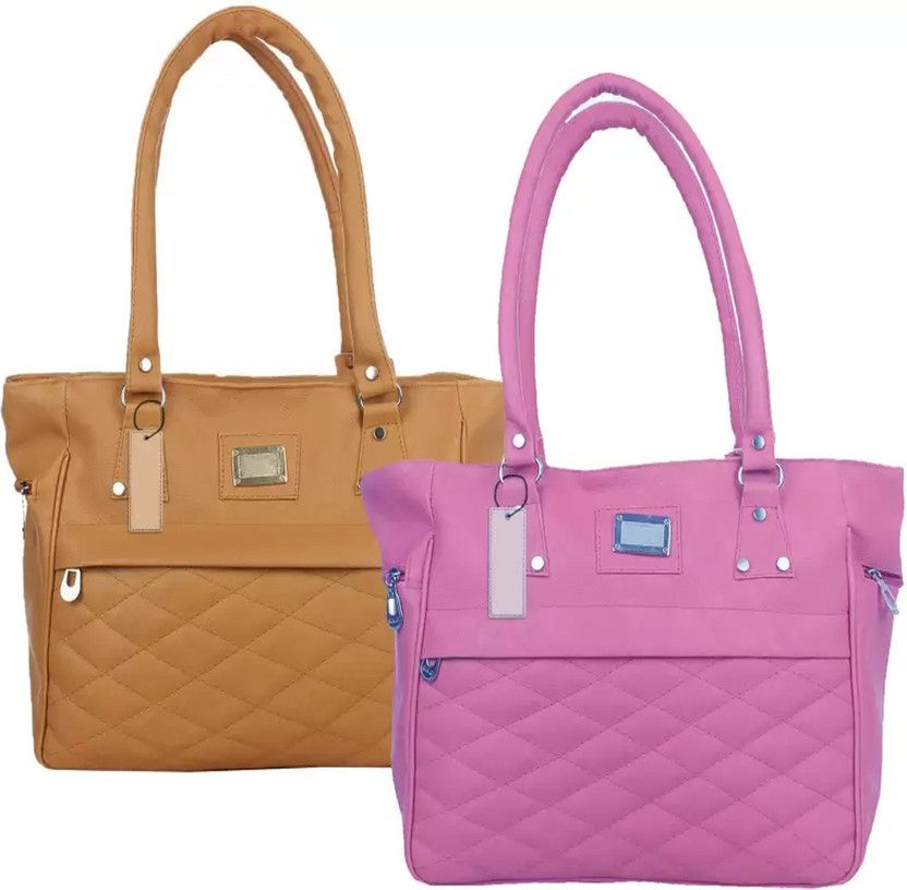 Women Beige, Pink Hand-held Bag  (Pack of: 2)