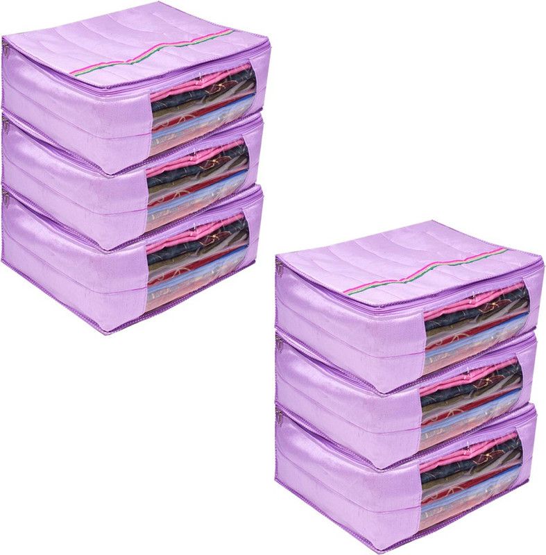 PrettyKrafts Saree orgonizer Silk fabric with foam quilted saree cover wardrobe organizer shopsy_F1522_Purple6  (Purple)