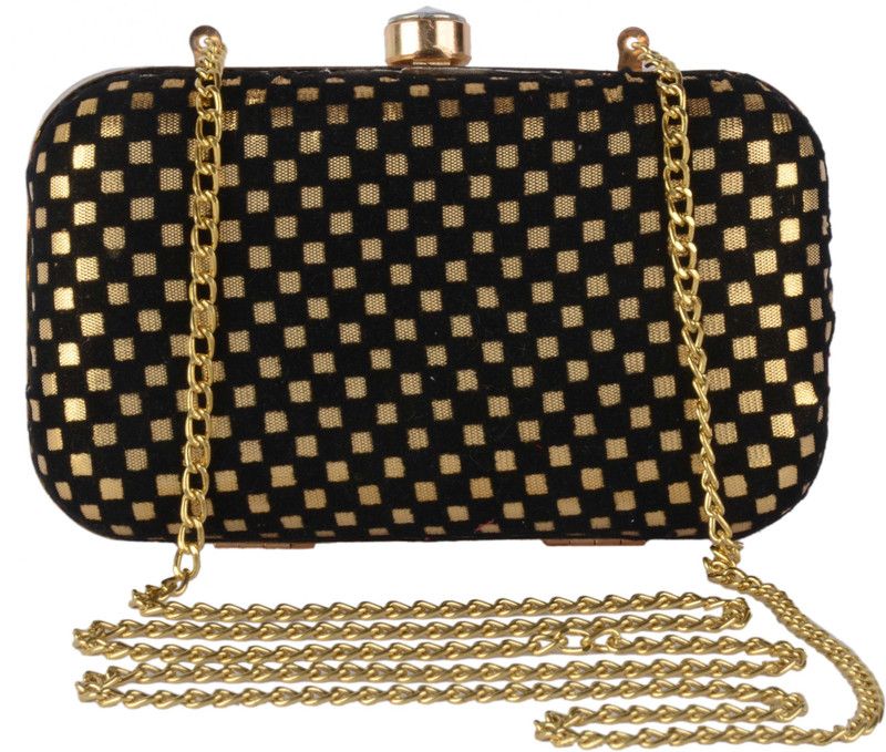 Formal, Casual Gold, Black Clutch - Mini