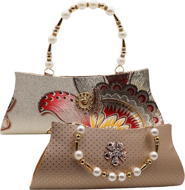 Party, Casual Multicolor, Gold Clutch - Regular Size