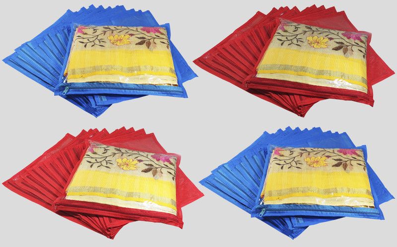Non - Woven Single packing saree Cover Set, Garment storage Bag, Wardrobe organizer Pack of 48 pices  (Blue, Red)