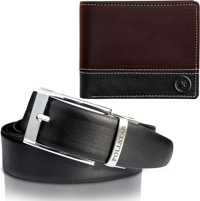 POLLSTAR Card Holder, Wallet & Belt Combo  (Black)