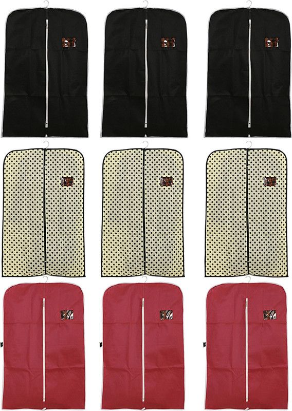 KUBER INDUSTRIES Coat cover 9 Pieces Non Woven Coat/Blazer Cover (Black, Maroon & Cream) CTKTC02498  (Multicolor)