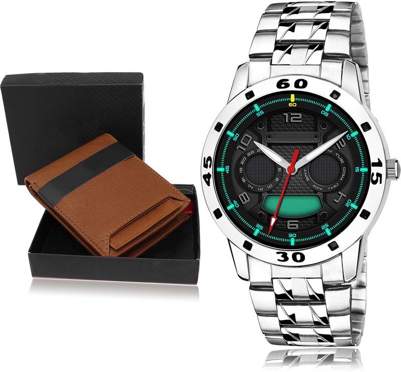 TIMENTER Watch & Wallet Combo  (Brown, Black)