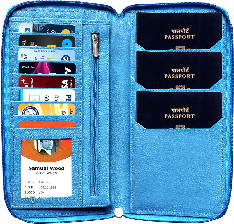 Men & Women Casual Blue, Blue Genuine Leather Document Holder - Regular Size  (7 Card Slots)