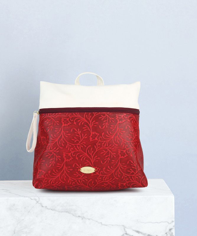 Small 5 L Backpack POPPY 01-EMB SOFT NAPA PU SOFT NAPA PU-RED TWO TONE LIF WHIT  (Red, White)
