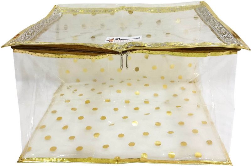 Shree Shyam Products Gold Lace And Polka Transparent 12 Inch Box Saree Cover Set of 1 PC Capacity of 10 Sarees (SS-139_GOLD_1 PCS)  (Gold)