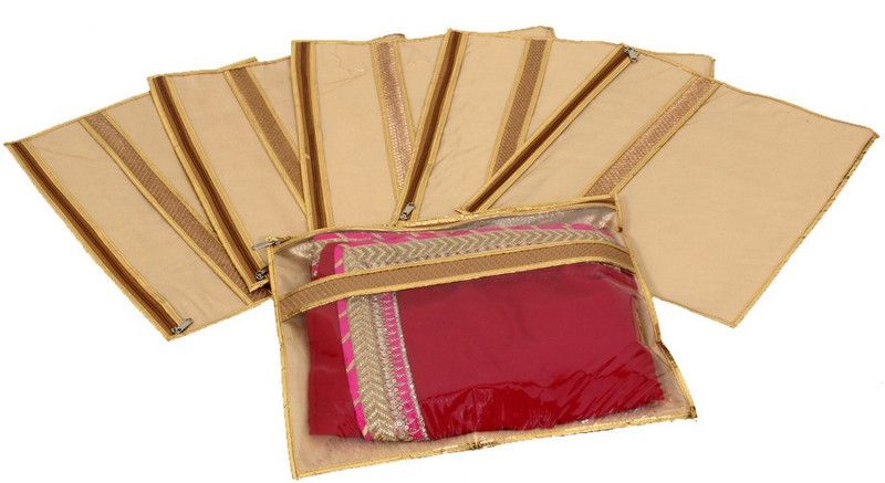 KUBER INDUSTRIES Designer Single Packing Saree Cover Set of 6 Pcs (Jute Design) KUBS58  (Gold)