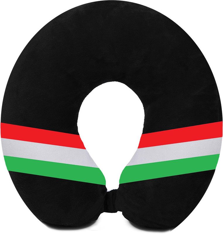 Juzzii Velvet Indian Flag Design Unisex U-Shaped Microfiber Soft - Black Neck Pillow  (Black & Multicolor)