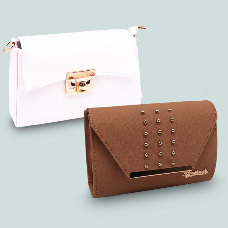 White, Beige Sling Bag EY NAINA Fragrance Cross body Chain Sling bag - EY White & Biscuit Cream  (Pack of 2)