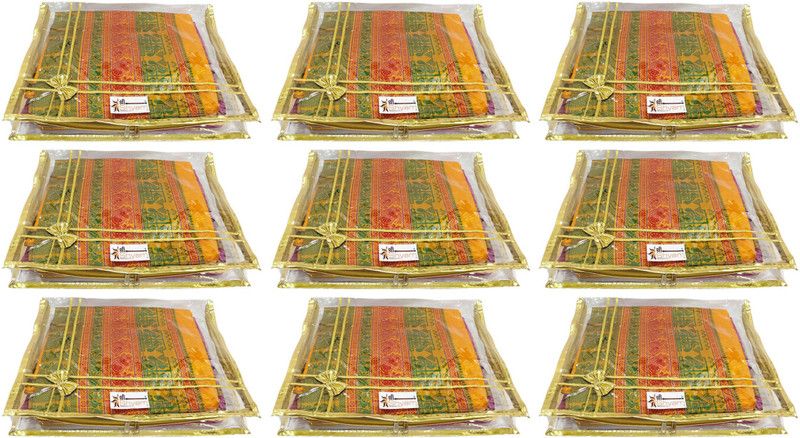 Shree Shyam Products Transparent Golden Bow 2 Inch Saree Cover Set of 9 PCS Capacity of 2 Sarees (SS-213_GOLD_9 PCS)  (Gold)