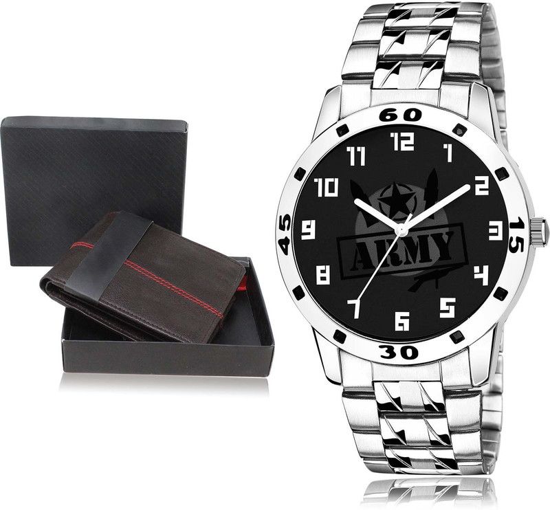 TIMENTER Watch & Wallet Combo  (Brown, Silver)