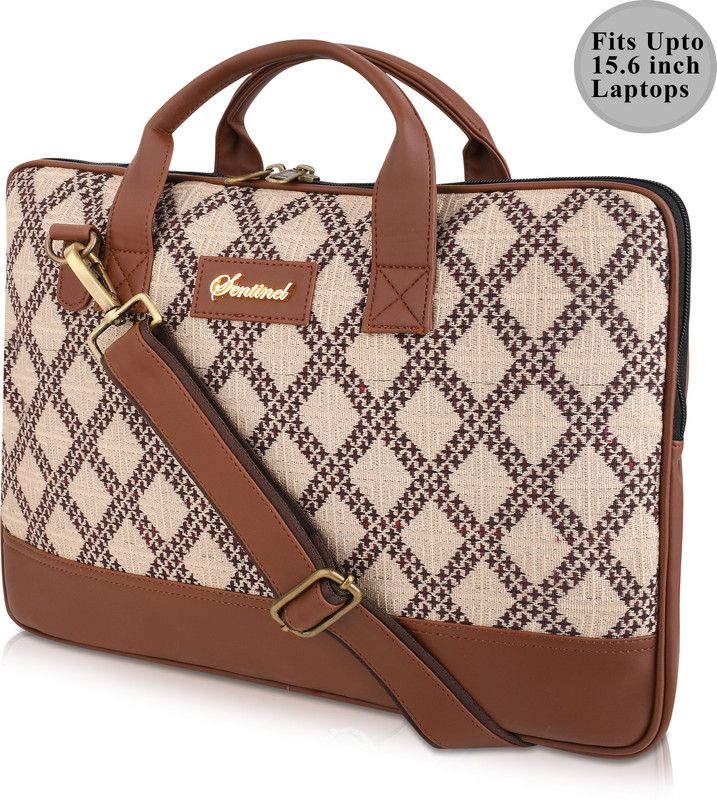 Sentinel CHECK BEIGE WOMEN LAPTOP BAG Waterproof Laptop Sleeve/Cover  (Brown, Beige, 9.43 L)