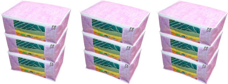 STARSREWIN Clothes Cover Trendy Spun Bonded Non Woven Saree Cover Storage Bags for Clothes with primum Quality Combo Offer Saree Organizer for Wardrobe/Organizers for Clothes/Organizers for Wardrobe Pink Khakhi Printed ( Pack Of 9 ) 109  (Pink)