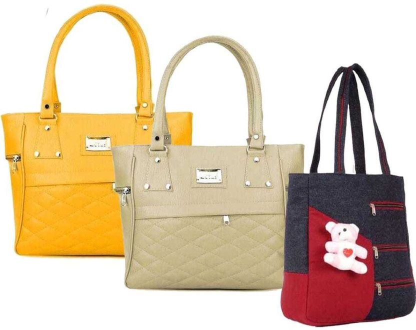 Women Yellow, Beige, Maroon Hand-held Bag  (Pack of: 3)