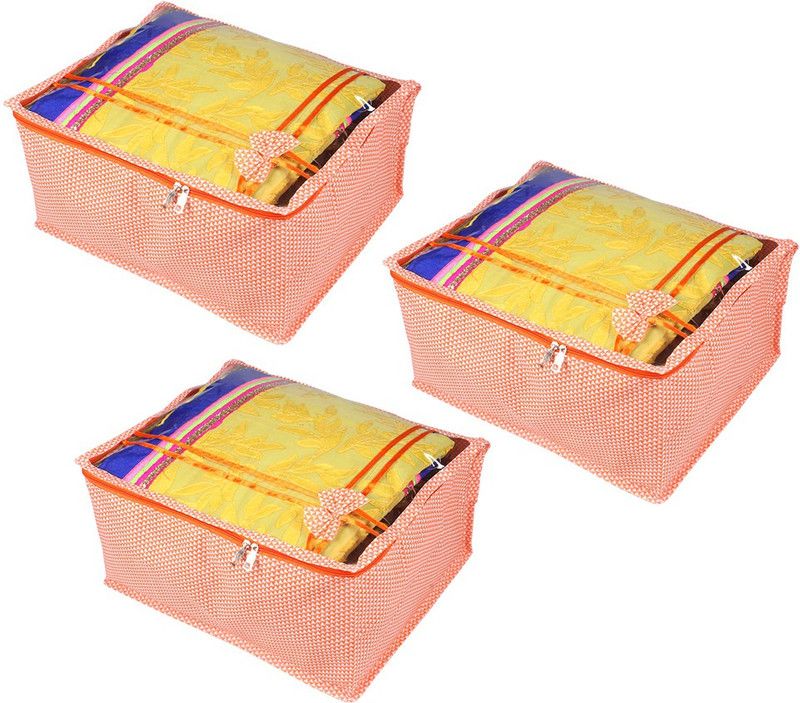 PrettyKrafts Saree orgonizer Organizers for Clothes/Organizers for Wardrobe with Bow,(Set of 3), Orange F1614_Orange3  (Orange)