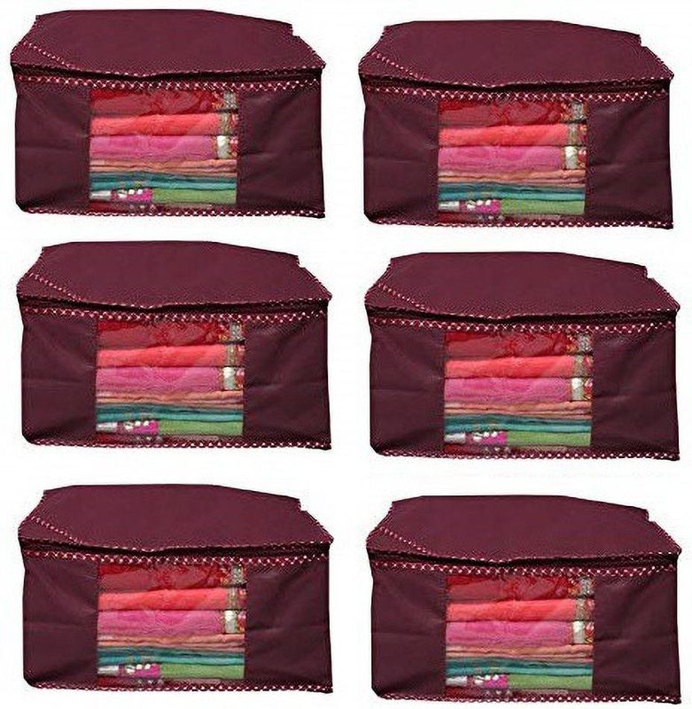 NONWOOVEN BORDER MAROON Classic Plain Maroon Front View Saree Cover Storage Box PLAINMAROON6  (MAROON)
