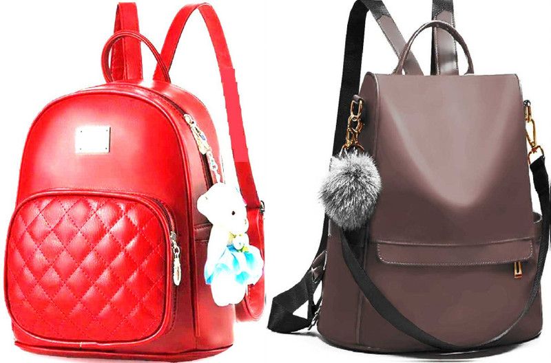 Latest Pu Leather Trendy Backpack Used For Women & Girls Backpack 7 L No Backpack  (Red, Brown)