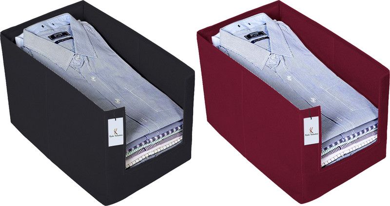 KUBER INDUSTRIES Shirt Stacker Designer 2 Piece Non Woven Shirt Stacker Wardrobe Organizer Set, Black And Maroon-CTKTC31857 CTKTC031857  (Black And Maroon)