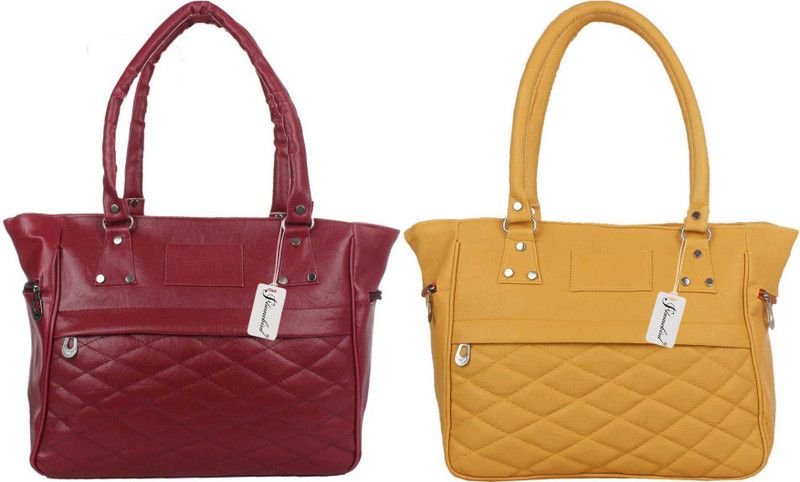 Women Maroon, Yellow Hand-held Bag - Extra Spacious  (Pack of: 2)