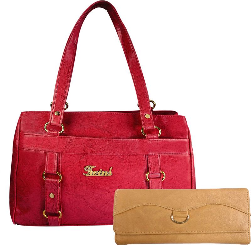 Women Red, Beige Shoulder Bag - Extra Spacious  (Pack of: 2)