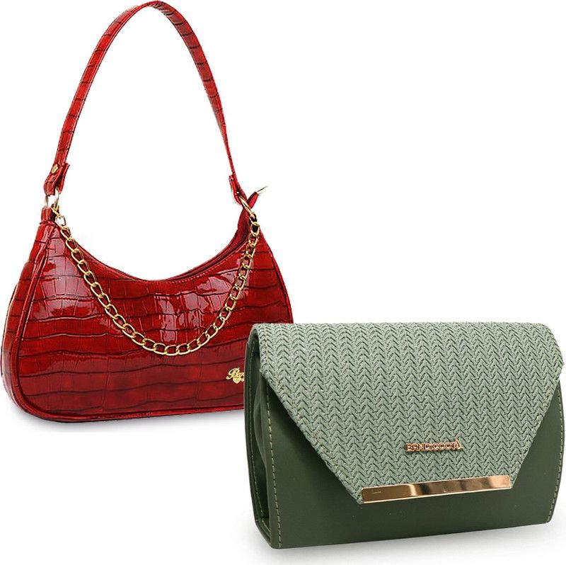 Red, Green Sling Bag CROCO Porsche Cross body Chain Sling bag - Red & Green NN  (Pack of 2)