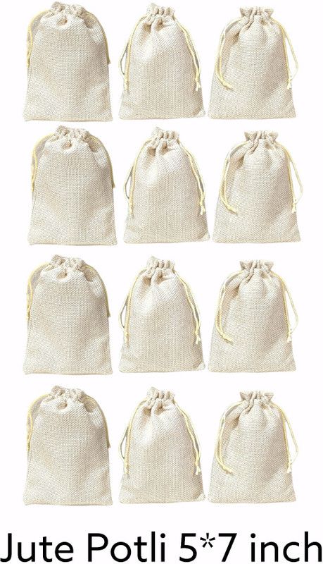 Shree Shyam Products Gold Jute Small Size Potli, Linen Jewelry Pouches with Drawstring Pack of 12 Jute Laundry Bag  (Gold)