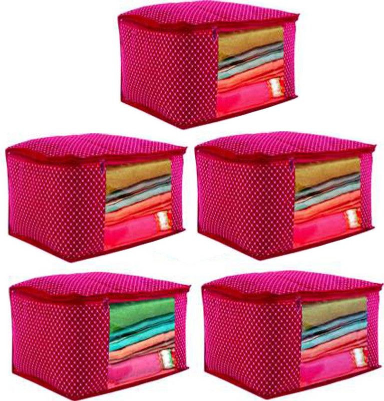 Home Style India Saree packing cover for wardrobe closet storage organizer for storage box/bag Clothes cover for travel accessories (Pack_of_5)  (Pink)