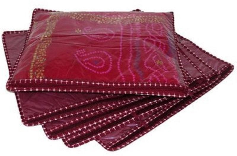 KUBER INDUSTRIES Design Resin Satin Saree Cover Set 12, Maroon KI182_2  (maroom)