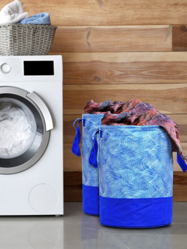 KUBER INDUSTRIES Designer Laheriya Printed 2 Pieces Waterproof Canvas Laundry Bag,Toy Storage,Laundry Basket Organizer 45 L (Blue) -KUBMART2748 KUBMART02748  (Blue)