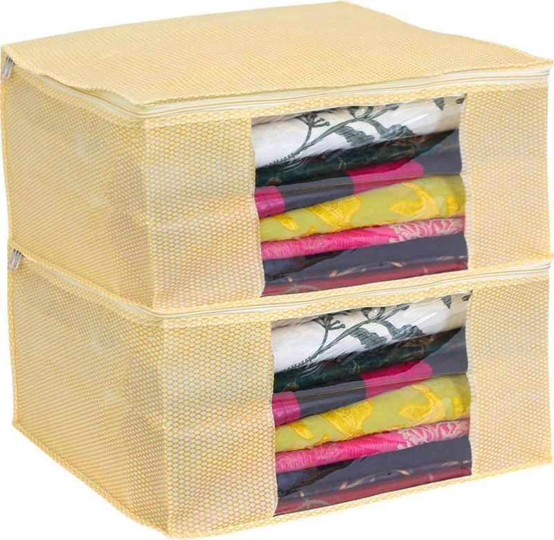PrettyKrafts Foldable Saree Covers Saree Cover Bags Set with Transparent Window shopsy_B1724_Yellow2  (Yellow)