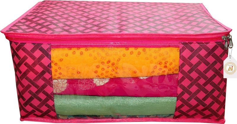 ROYALIMAGES AI_Red Check_001 Presents Premium Quality (Saree) Garment Cover 90 GSM Front Transparent RI_Red Check_001 9IN/SAR/NET/RP/03p9781234568008  (Pink)