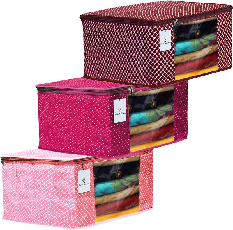 KUBER INDUSTRIES Polka Dots Designer Polka Dots 3 Pieces Cotton 3 Layered Quilted Saree Cover (Peach & Rani & Maroon) - CTKTC31168 CTKTC031168  (Peach & Rani & Maroon)