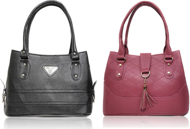 Women Purple, Black Hand-held Bag - Extra Spacious  (Pack of: 2)