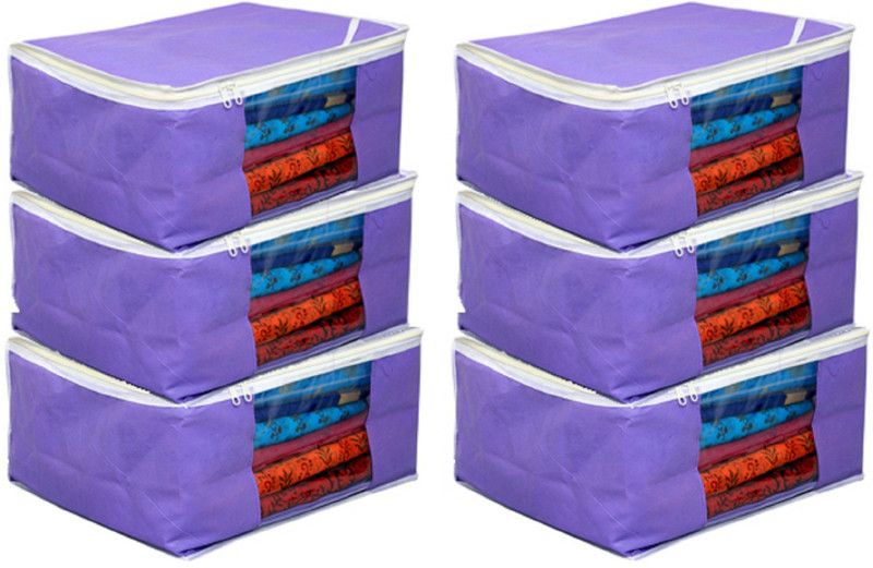 KUBER INDUSTRIES Designer "Kuber Industries Non woven Saree cover Bag Set of 6 Pcs /Wardrobe Organiser/Regular Clothes Cover " KI19153P10  (Purple)