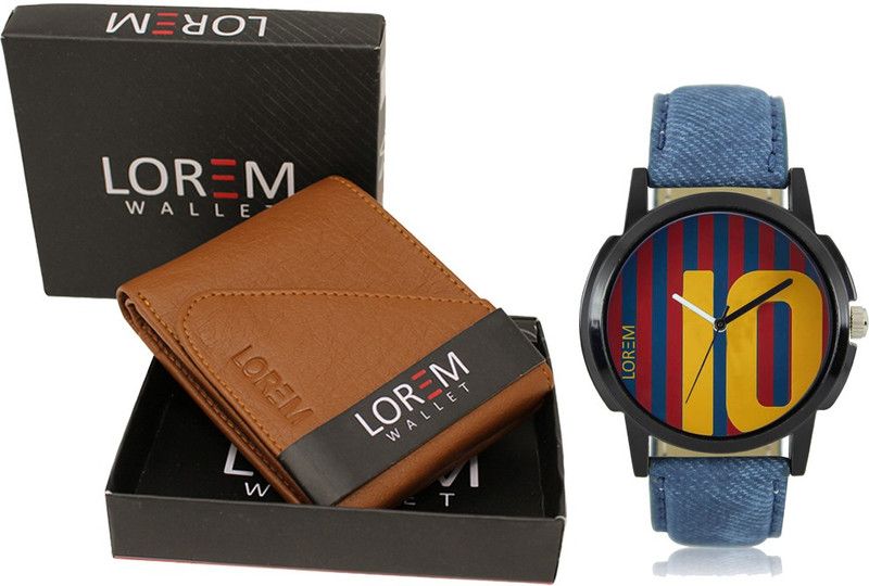 LOREM Analog Watch, Wallet  (Tan, Blue)