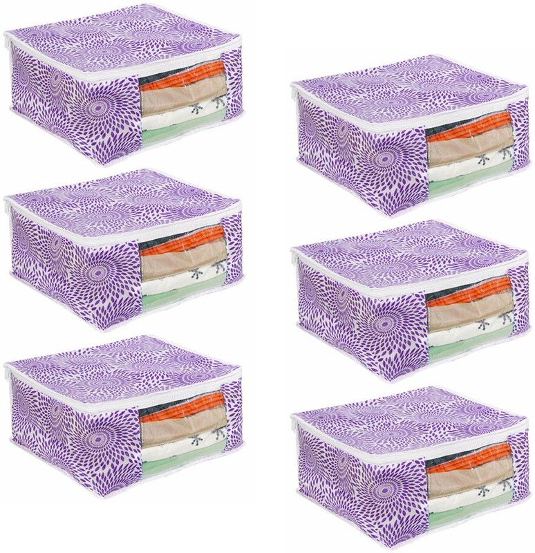 PrettyKrafts Saree orgonizer Foldable saree cover, Wardrobe Organizer With Transparent Top And Zip shopsy_F1286_Purple6  (Purple)