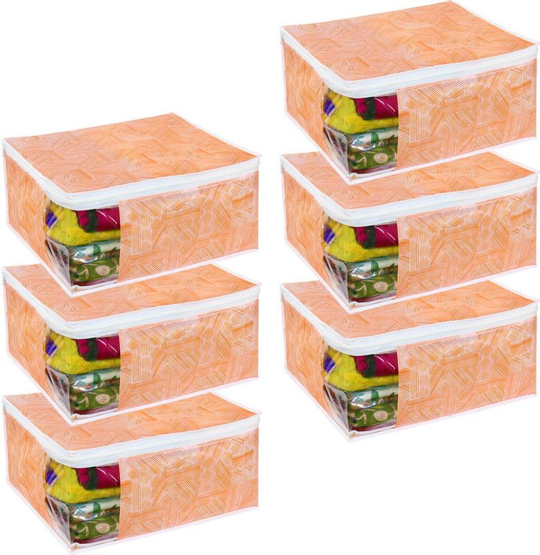 PrettyKrafts Saree orgonizer Saree Storage Bag With Zip, Wardrobe Organiser, Clothes Cover & Storage shopsy_F1284_Jute_Orange6  (Orange)