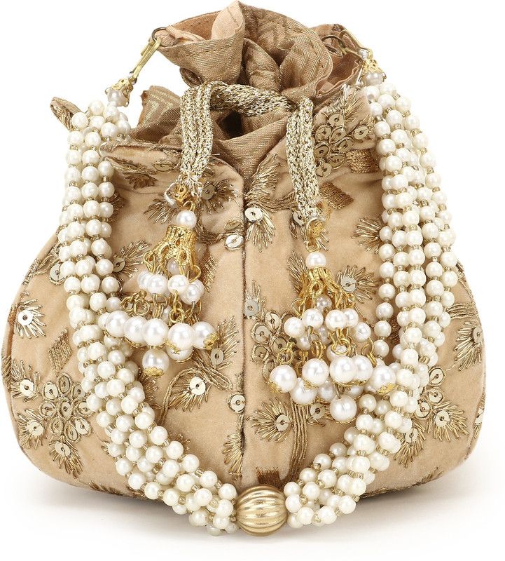 Women Beige, Gold Potli