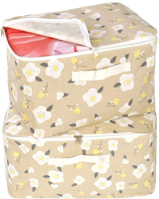 HOKiPO Wardrobe Organizer For Clothes & Saree, Medium 40 x 33 x 25 cm Brown (Pack of 2)  (Brown)